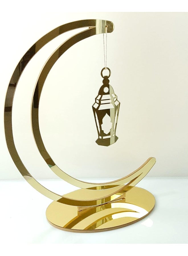 TPGP Wooden Ramadan crescent in golden acrylic, Acrylic Ramadan Decoration هلال رمضان خشبي بالأكرليك الذهبي (Medium)  - Image 1