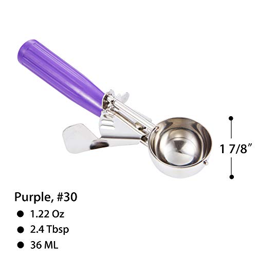 Saebye Cookie Scoop - #30 (1.22 oz) - Disher, Portion Scoop, Food Scoop - Portion Control - 18/8 Stainless Steel, Purple Handle - Image 2