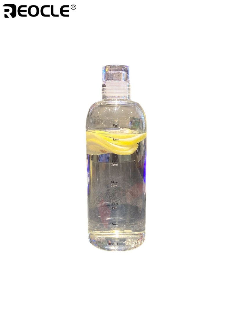 REOCLE 750ML Time-Marked Large Capacity Water Bottle Leak-Proof and Shatter-Resistant High Borosilicate Cup Grade PC Water Bottle Hand Wash Round Lightweight Design for Iced Coffee and Beverages - Image 3