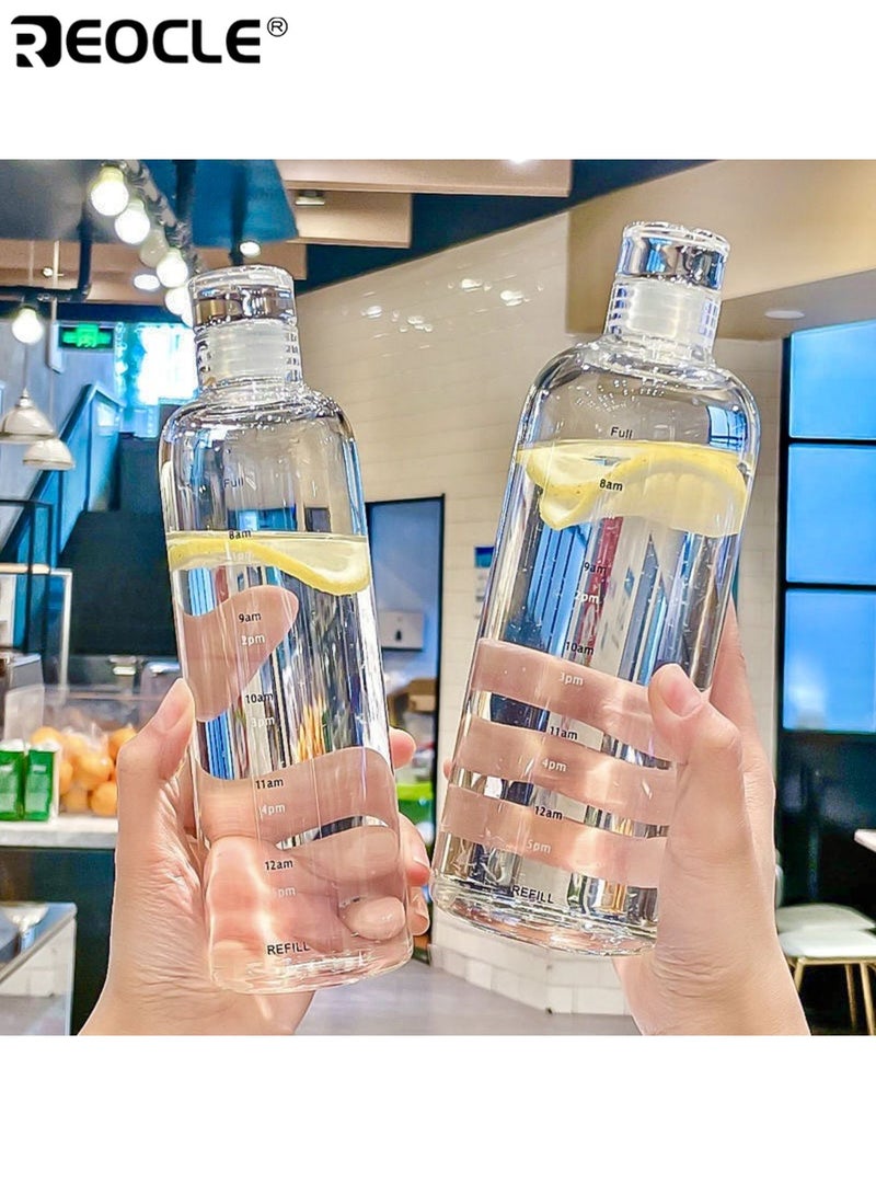 REOCLE 750ML Time-Marked Large Capacity Water Bottle Leak-Proof and Shatter-Resistant High Borosilicate Cup Grade PC Water Bottle Hand Wash Round Lightweight Design for Iced Coffee and Beverages - Image 1