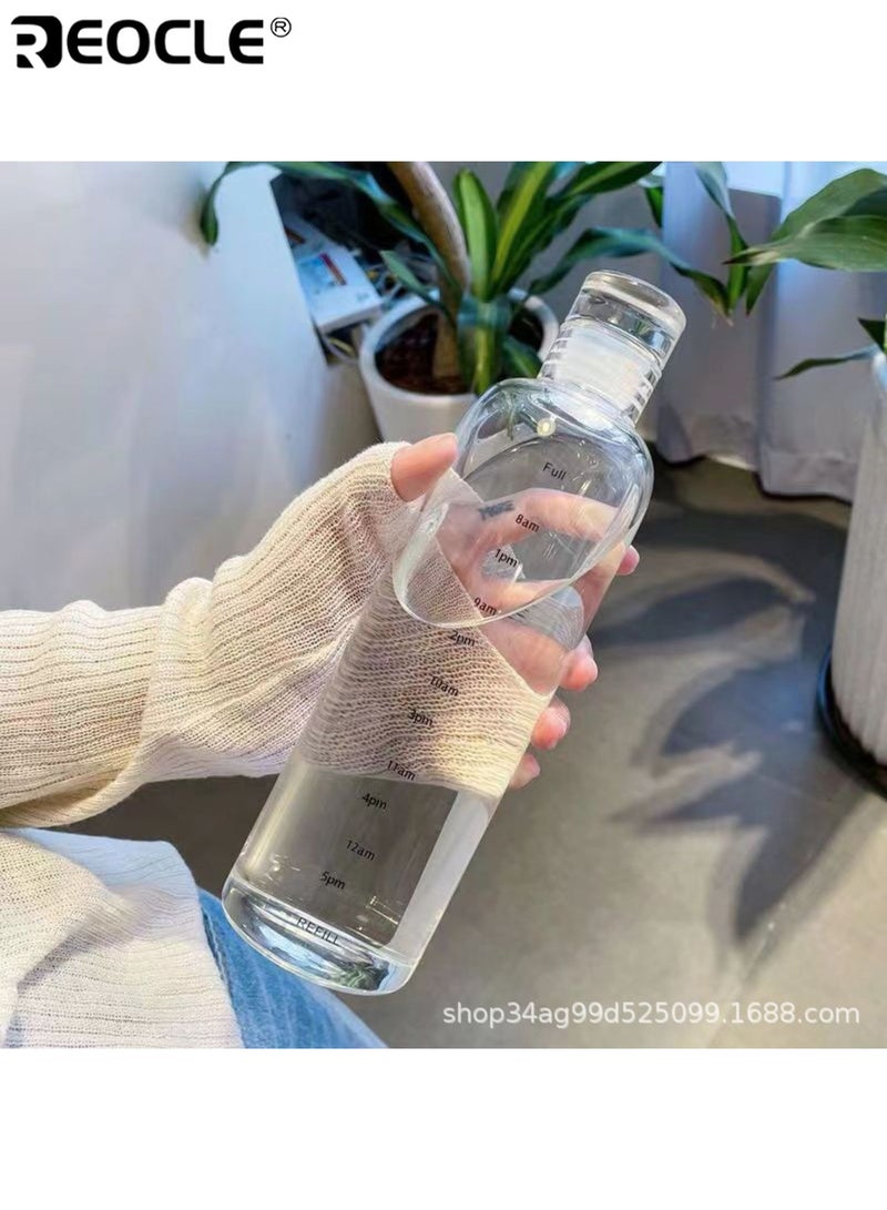 REOCLE 750ML Time-Marked Large Capacity Water Bottle Leak-Proof and Shatter-Resistant High Borosilicate Cup Grade PC Water Bottle Hand Wash Round Lightweight Design for Iced Coffee and Beverages - Image 5