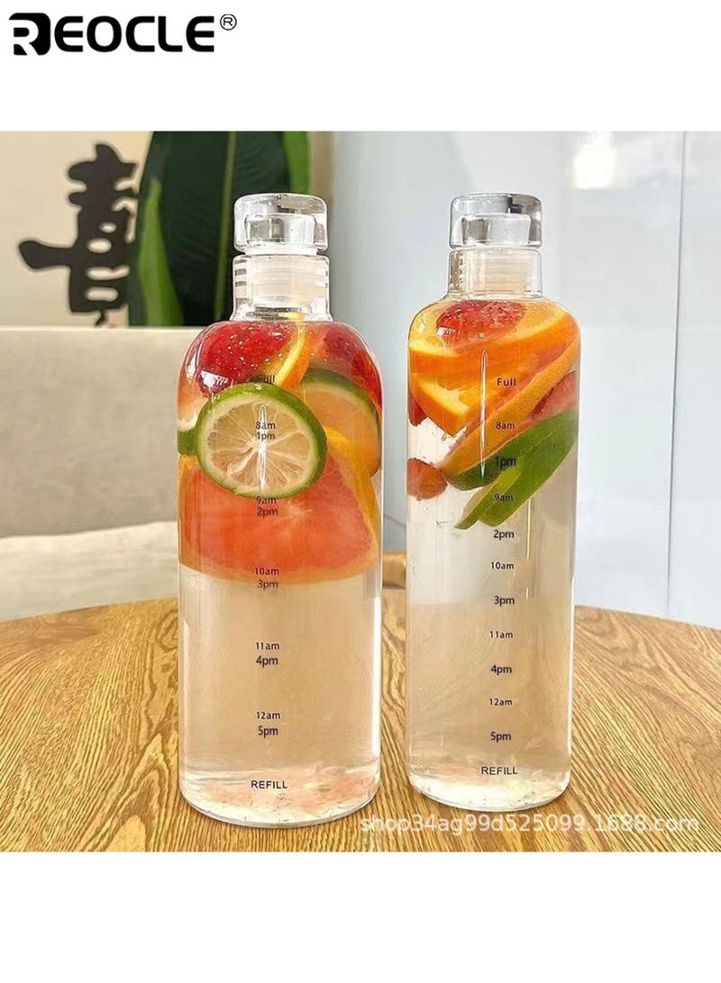 REOCLE 750ML Time-Marked Large Capacity Water Bottle Leak-Proof and Shatter-Resistant High Borosilicate Cup Grade PC Water Bottle Hand Wash Round Lightweight Design for Iced Coffee and Beverages - Image 2