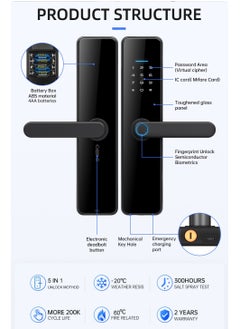 EVEREEN LS-C91 Smart WiFi Fingerprint Door Lock - 8 Unlock Methods | App, Bluetooth, Key, Password, Card, Combo | Secure Home Entry System (Black, Tuya version)  - Image 3