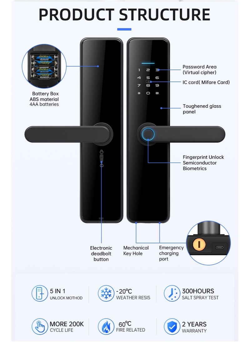 EVEREEN - LS-C91 Smart WiFi Fingerprint Door Lock - 8 Unlock Methods | App, Bluetooth, Key, Password, Card, Combo | Secure Home Entry System (Black, Tuya version) - Image 1