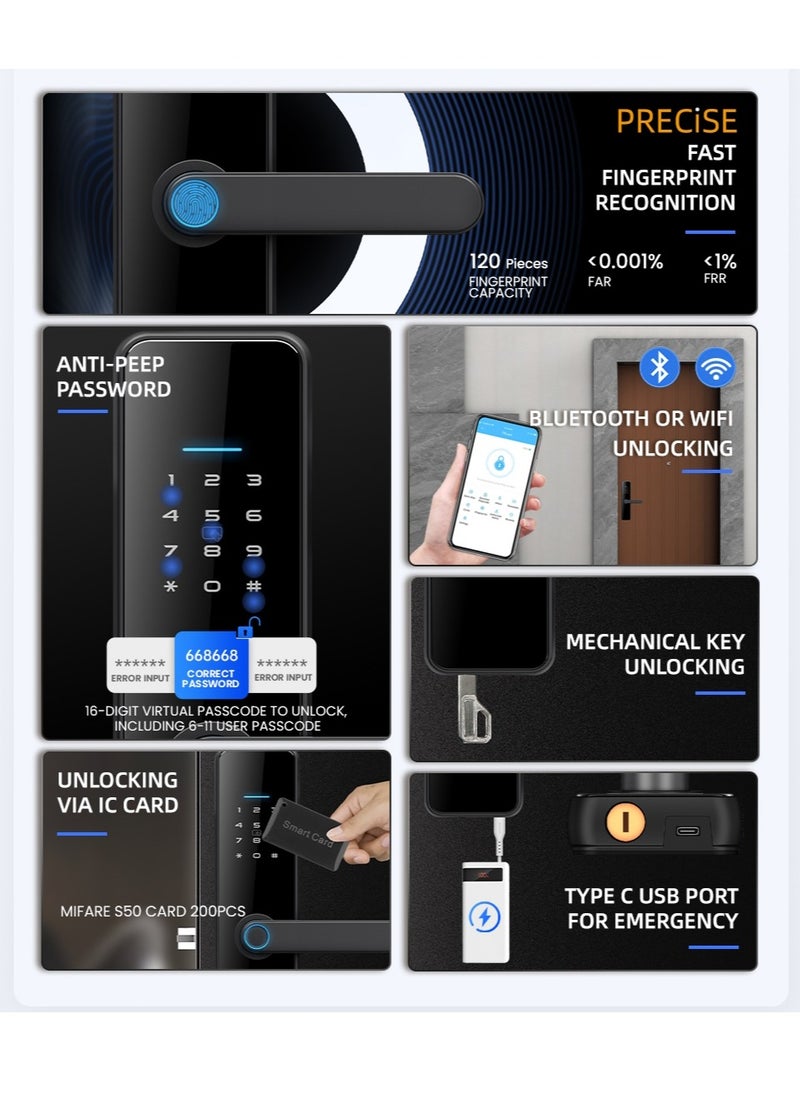 EVEREEN - LS-C91 Smart WiFi Fingerprint Door Lock - 8 Unlock Methods | App, Bluetooth, Key, Password, Card, Combo | Secure Home Entry System (Black, Tuya version) - Image 1
