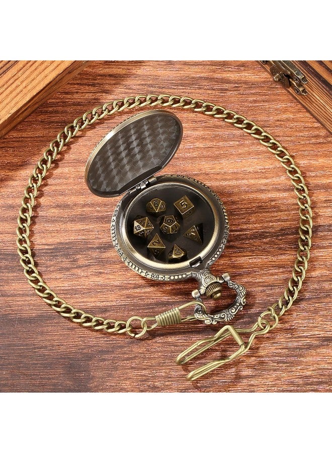 Keller & Weber Mini DND Dice Set Steampunk Dragon Pocket Watch Shell Case, 7pcs Polyhedral Metal D&D Dice Set, DND Gifts with Gift Box for Men Women, Role Playing Board Games Accessories, Bronze - Image 5