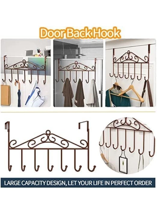 Over The Door Metal Hanger With 7 Hooks Brown For Coats Bags And Towels - Image 3