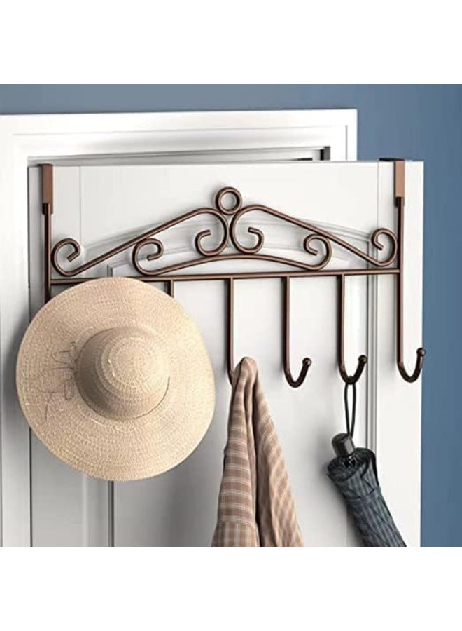 Over The Door Metal Hanger With 7 Hooks Brown For Coats Bags And Towels - Image 1