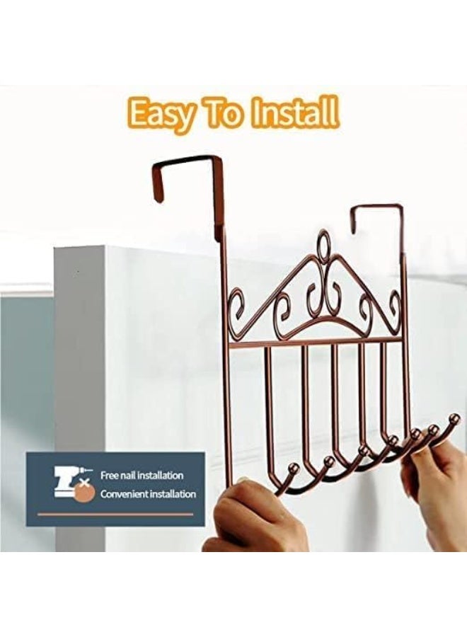 Over The Door Metal Hanger With 7 Hooks Brown For Coats Bags And Towels - Image 2