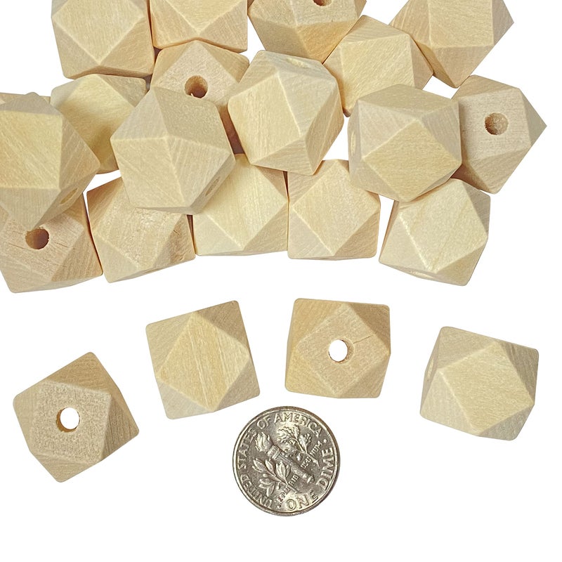100 Pack 58 Inch Geometric Shaped Wooden Beads Faceted Wood Beads for Jewelry Crafts Hole 35MM