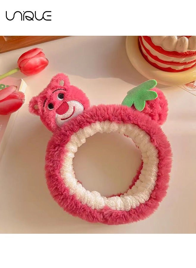 Unique 2Pcs Headgear - Face Wash Headband - Bear's Ears and Strawberry Cartoon Kawaii Creative Hair Accessories (Girls Red） - Image 3