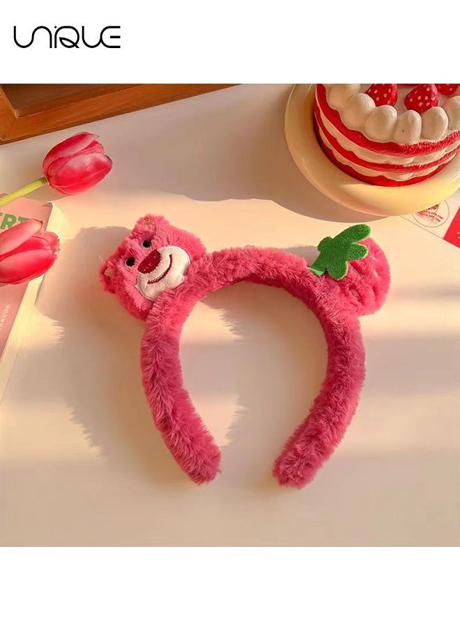 Unique 2Pcs Headgear - Face Wash Headband - Bear's Ears and Strawberry Cartoon Kawaii Creative Hair Accessories (Girls Red） - Image 2