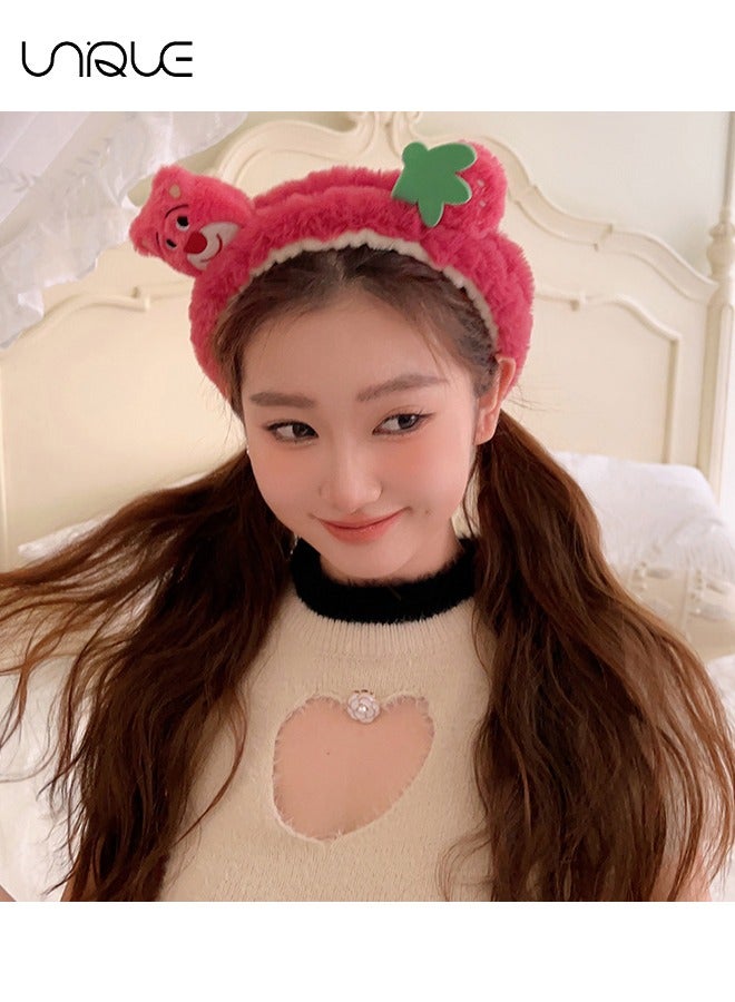 Unique 2Pcs Headgear - Face Wash Headband - Bear's Ears and Strawberry Cartoon Kawaii Creative Hair Accessories (Girls Red） - Image 4