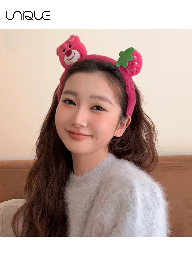 Unique 2Pcs Headgear - Face Wash Headband - Bear's Ears and Strawberry Cartoon Kawaii Creative Hair Accessories (Girls Red） - Image 5