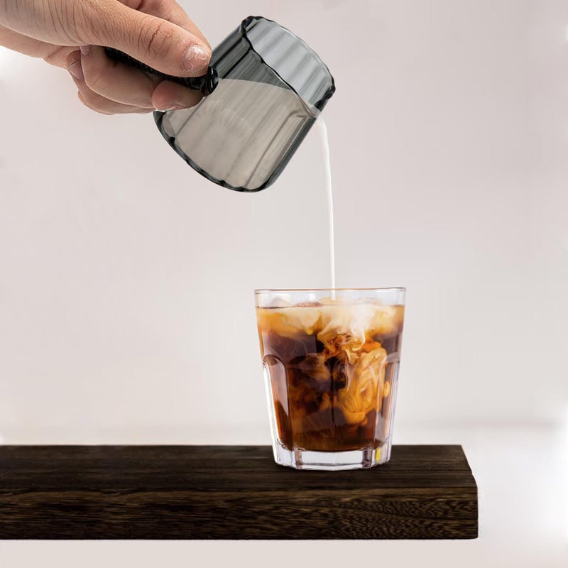 FANTESTICRYAN 6OZ Measuring Cup, Ribbed Borosilicate Glass Espresso Cup, V-Shaped Spout Drain Espresso Double Shots, Coffee Milk Tea Accessories (Dark Gray, Glass Handle) - Image 4