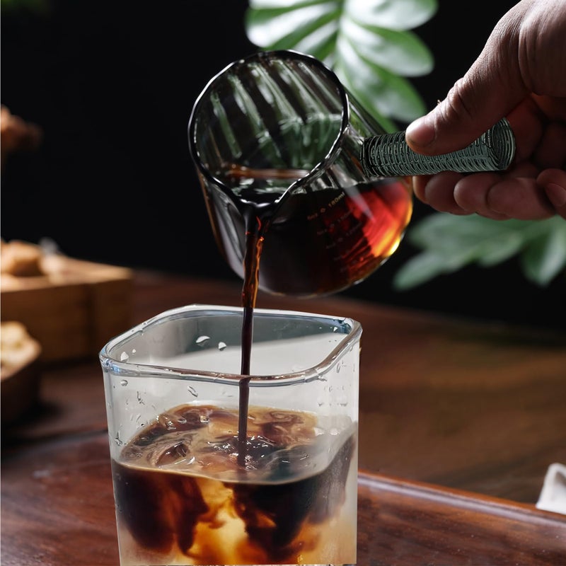 FANTESTICRYAN 6OZ Measuring Cup, Ribbed Borosilicate Glass Espresso Cup, V-Shaped Spout Drain Espresso Double Shots, Coffee Milk Tea Accessories (Dark Gray, Glass Handle) - Image 3