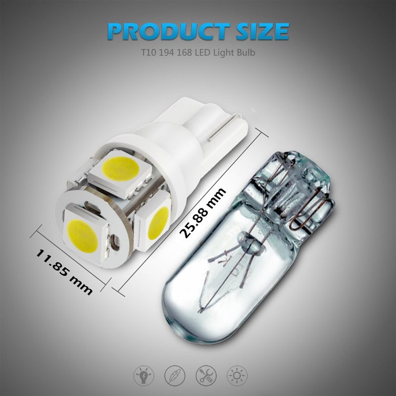 Partsam مصابيح LED T10 5X بيضاء 161 168 194 قاعدة ويدج 5-5050-SMD لإضاءة علامة السقف الخلفية LED ضوء ترخيص احتياطي ضوء موقف إشارة انعطاف - Image 5