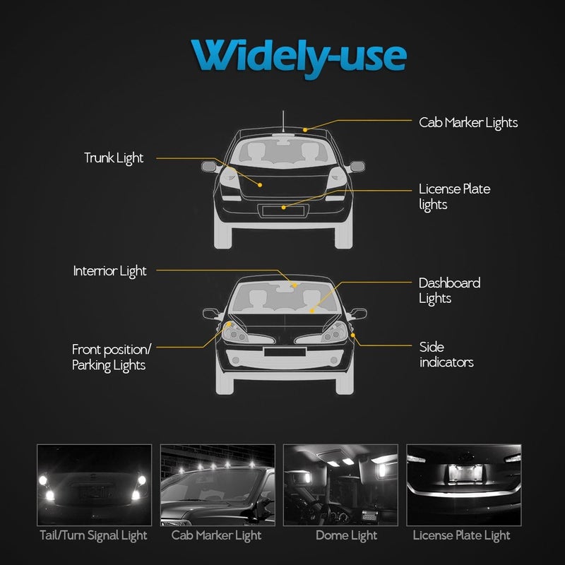 Partsam مصابيح LED T10 5X بيضاء 161 168 194 قاعدة ويدج 5-5050-SMD لإضاءة علامة السقف الخلفية LED ضوء ترخيص احتياطي ضوء موقف إشارة انعطاف - Image 4