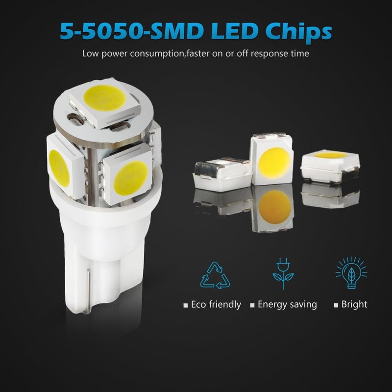Partsam مصابيح LED T10 5X بيضاء 161 168 194 قاعدة ويدج 5-5050-SMD لإضاءة علامة السقف الخلفية LED ضوء ترخيص احتياطي ضوء موقف إشارة انعطاف - Image 2