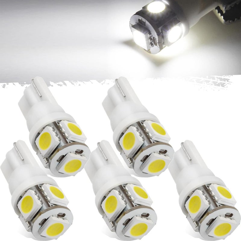 Partsam مصابيح LED T10 5X بيضاء 161 168 194 قاعدة ويدج 5-5050-SMD لإضاءة علامة السقف الخلفية LED ضوء ترخيص احتياطي ضوء موقف إشارة انعطاف - Image 1