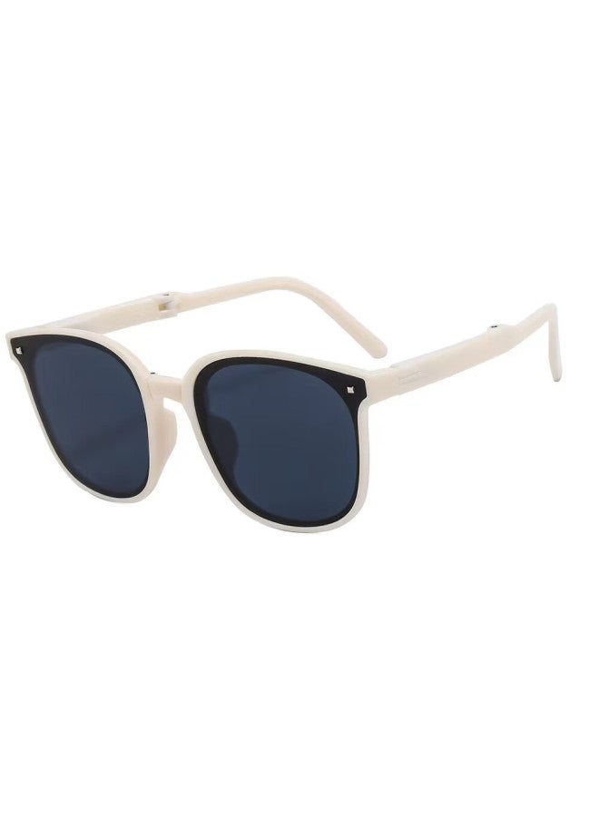 Baixiaoshe Folding Sungl For Women, Driving Gl, Anti-glare Eyewear, Lightweight Folding Sungl, White Frame With Gray Lenses
