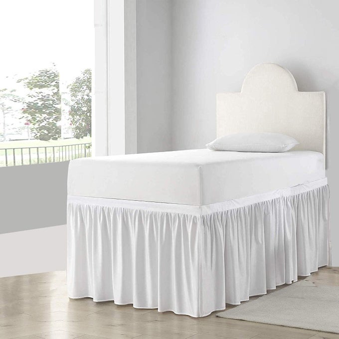 BED SKIRT FOR DORM ROOM RUFFLED DORM SIZED BED SKIRT THREE FABRIC SIDES COLLEGE DORM BED SKIRT WHITE TWIN XL 30 INCH DROP