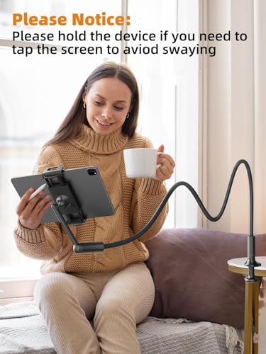 SAIJI 47" Gooseneck Kindle Holder, Tablet Holder for Bed with Upgraded Base, iPad Stand with Flexible Lazy Arm, Compatible with iPad/iPhone/Kindle/Switch or Other 4.7-11" Device (Black) - Image 5