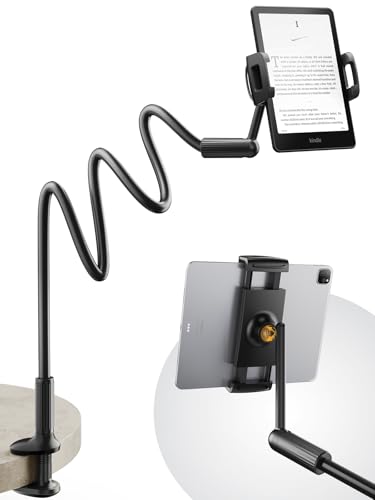 SAIJI 47" Gooseneck Kindle Holder, Tablet Holder for Bed with Upgraded Base, iPad Stand with Flexible Lazy Arm, Compatible with iPad/iPhone/Kindle/Switch or Other 4.7-11" Device (Black) - Image 1