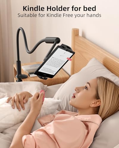 SAIJI 47" Gooseneck Kindle Holder, Tablet Holder for Bed with Upgraded Base, iPad Stand with Flexible Lazy Arm, Compatible with iPad/iPhone/Kindle/Switch or Other 4.7-11" Device (Black) - Image 3