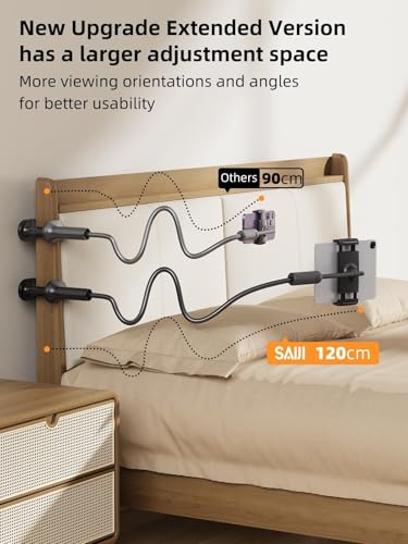 SAIJI 47" Gooseneck Kindle Holder, Tablet Holder for Bed with Upgraded Base, iPad Stand with Flexible Lazy Arm, Compatible with iPad/iPhone/Kindle/Switch or Other 4.7-11" Device (Black) - Image 2