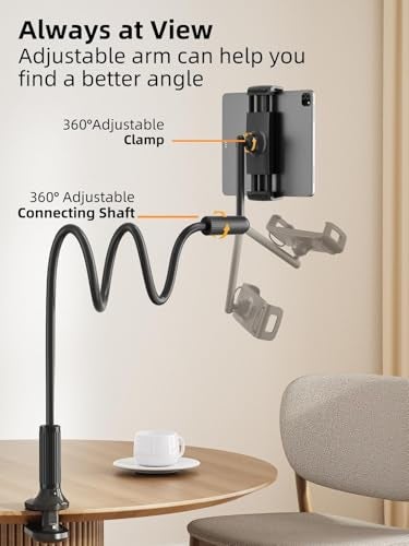 SAIJI 47" Gooseneck Kindle Holder, Tablet Holder for Bed with Upgraded Base, iPad Stand with Flexible Lazy Arm, Compatible with iPad/iPhone/Kindle/Switch or Other 4.7-11" Device (Black) - Image 4
