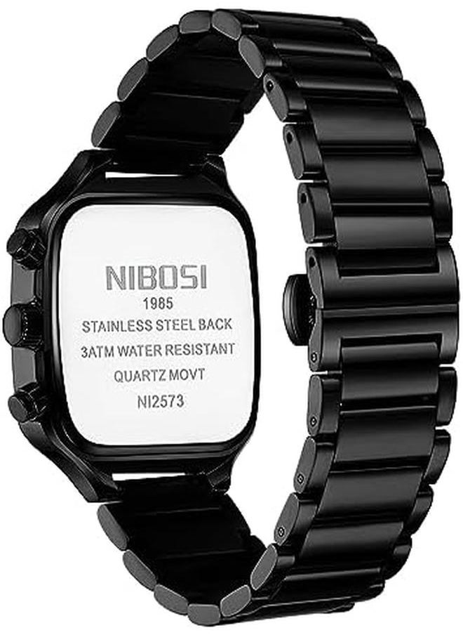 NIBOSI Men's Watch Square Quartz Chronograph Wrist Watch Business Water Resistant Military Stainless Steel Calendar Sport Watch  - Image 3