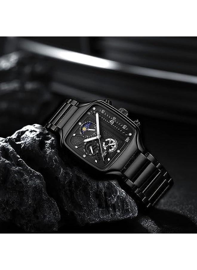 NIBOSI Men's Watch Square Quartz Chronograph Wrist Watch Business Water Resistant Military Stainless Steel Calendar Sport Watch  - Image 4