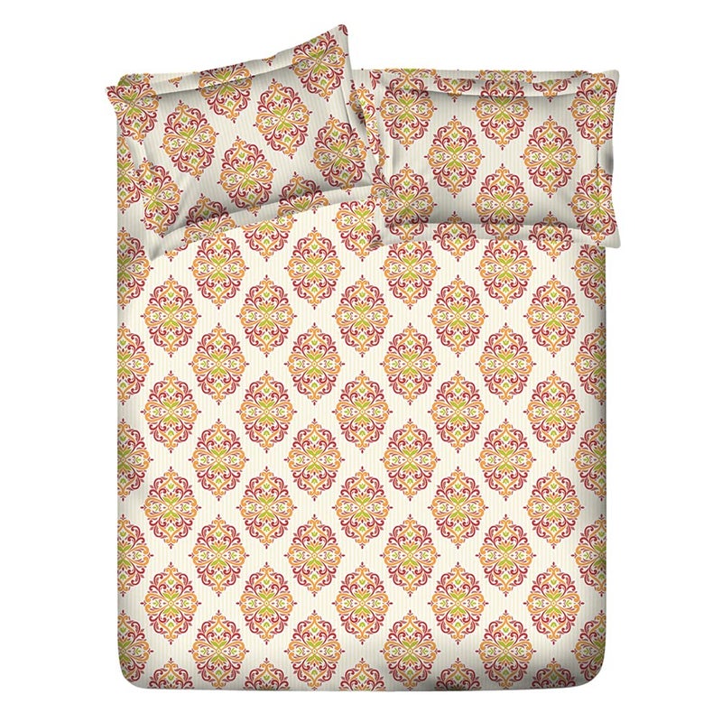 Layers ملاءة سرير كينج بحجم 225TC قطن مقوى مع 2 غطاء وسادة (خردلي/أحمر، نمط عرقي) ، ملاءة سرير كينج، فائقة النعومة، متينة، مقاومة للتجاعيد، مجموعة دوراكاونت - Image 3