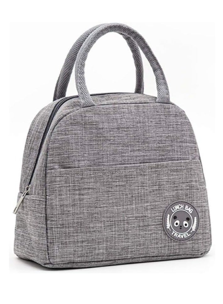 6L Reusable Thermal Lunch Bag Canvas with Handles, Insulated Food Container for Office, Gym, School, Students, Aluminum Foil for Travel and Picnic (Grey) - Image 1
