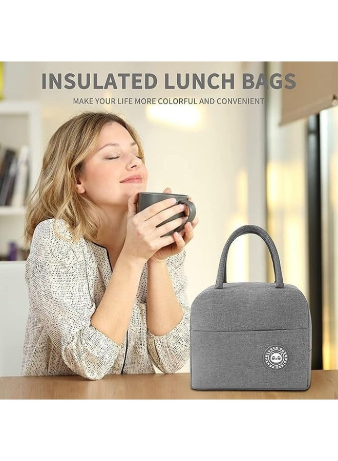 6L Reusable Thermal Lunch Bag Canvas with Handles, Insulated Food Container for Office, Gym, School, Students, Aluminum Foil for Travel and Picnic (Grey) - Image 3