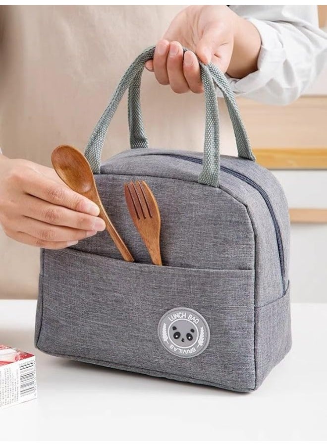 6L Reusable Thermal Lunch Bag Canvas with Handles, Insulated Food Container for Office, Gym, School, Students, Aluminum Foil for Travel and Picnic (Grey) - Image 2