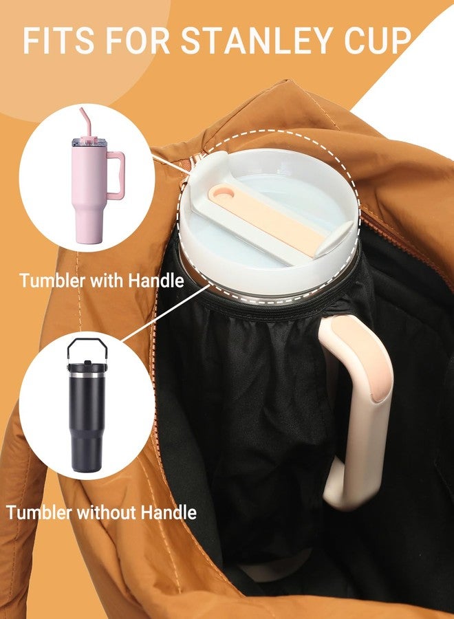Herald Puffer Tote Bag for Women, Large Quilted Puffy Handbag Lightweight Satchel Purse with Cup Holder & Compartment (Brown) - Image 3