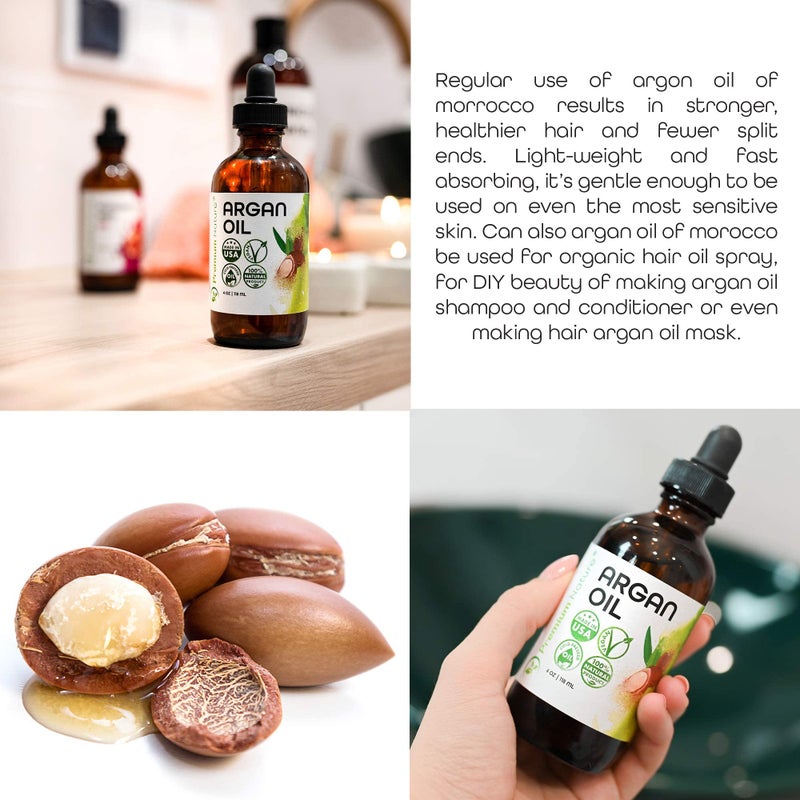 Premium Nature زيت الأركان الطبيعي الممتاز للشعر 100% نقي معصور على البارد سيروم زيت الأركان لتحفيز نمو الشعر للشعر الجاف والتالف زيت الأركان لترطيب البشرة وحماية الأظافر 4 أونصات - Image 4