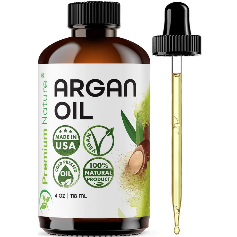 Premium Nature زيت الأركان الطبيعي الممتاز للشعر 100% نقي معصور على البارد سيروم زيت الأركان لتحفيز نمو الشعر للشعر الجاف والتالف زيت الأركان لترطيب البشرة وحماية الأظافر 4 أونصات - Image 1