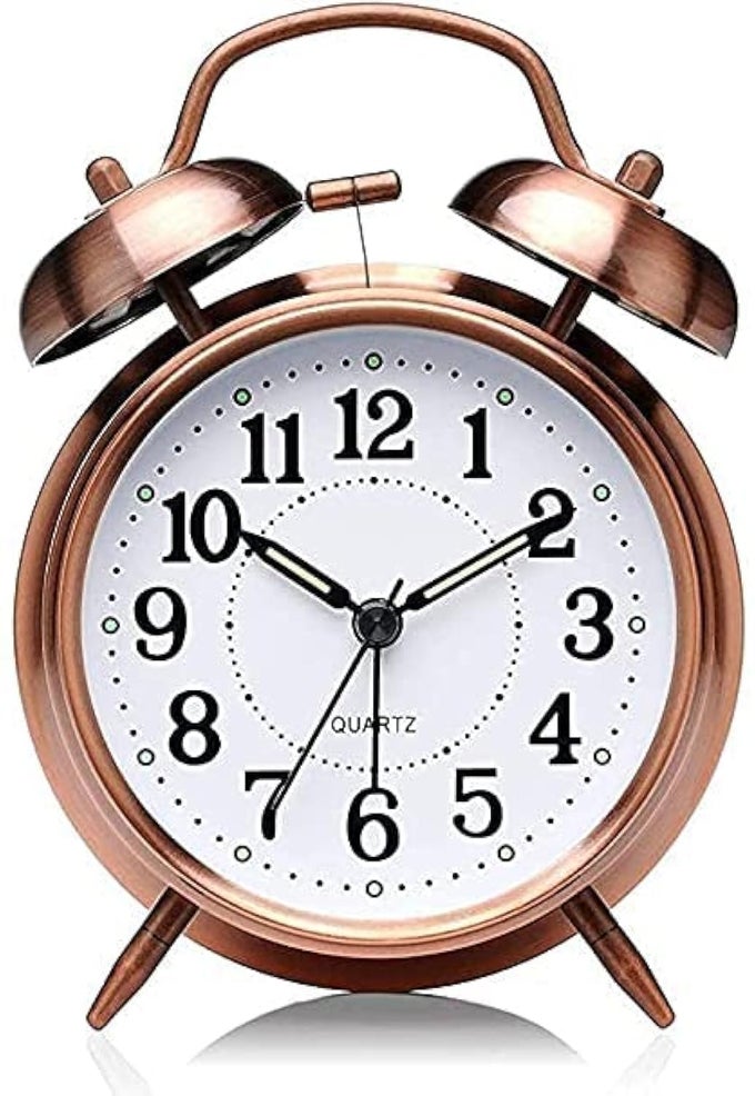 VINTAGE TWIN BELL TABLE TOP ALARM CLOCK WITH NIGHT LED LIGHT DISPLAY ALARM CLOCK FOR BEDROOM COPPER ANALOG 5588 CM 381 CM