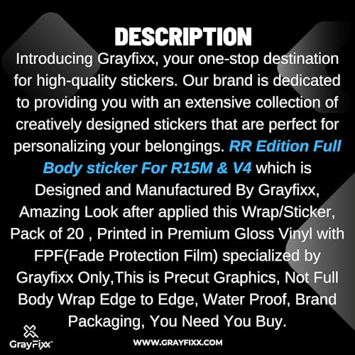 Grayfixx RR Full Body Sticker for R15M & V4 | Made in Premium Gloss Vinyl with FPF(Fade Protection Film), Water Proof, Precut Sticker, Pack of 1 for Both Side, 2 Years Guarantee-Self-Adhesive - Image 4