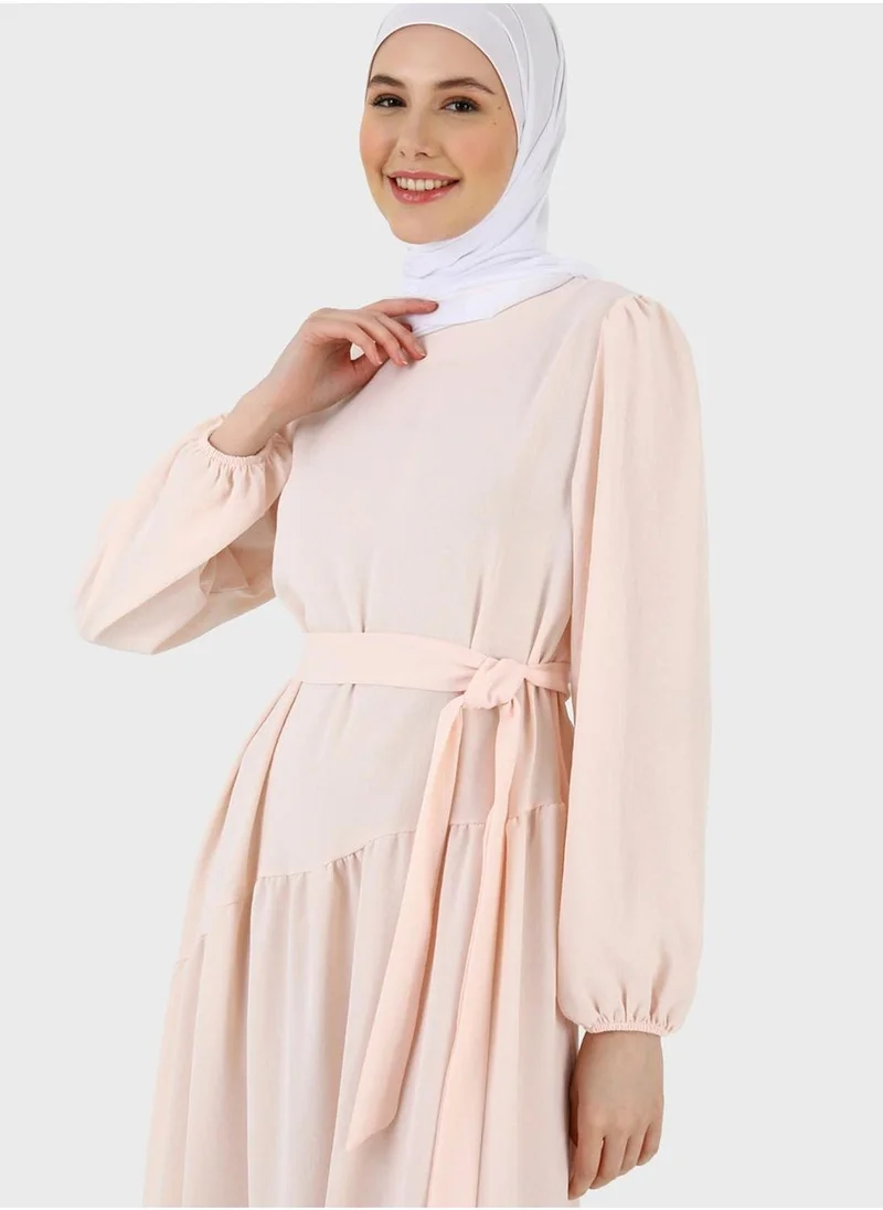 Refka by modanisa Belted Crepe Midi Dress