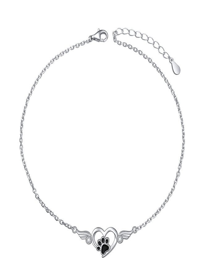 Flyow Anklet for Women 925 Sterling Silver Cute Foot Chain Paw Print Heart Anklet Jewelry for Women Pet Lover, 9 10 inch - Image 1