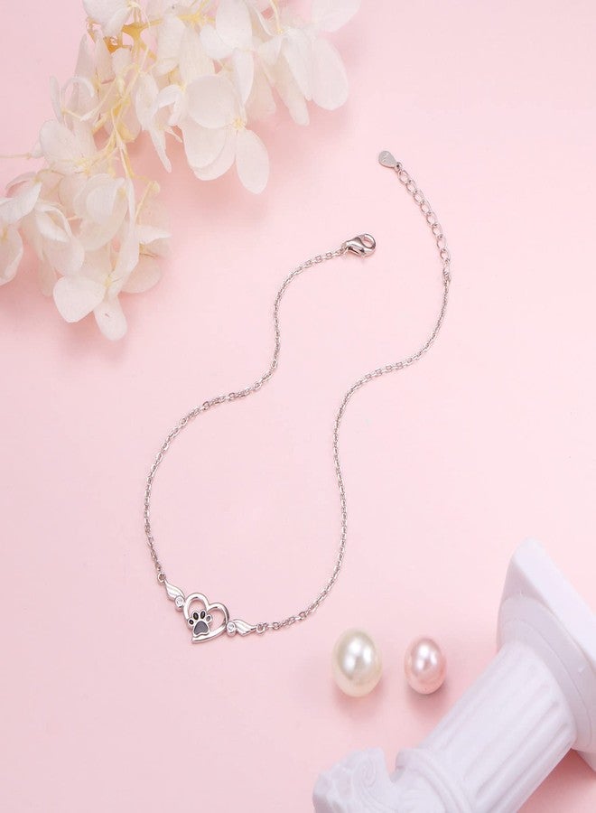 Flyow Anklet for Women 925 Sterling Silver Cute Foot Chain Paw Print Heart Anklet Jewelry for Women Pet Lover, 9 10 inch - Image 5