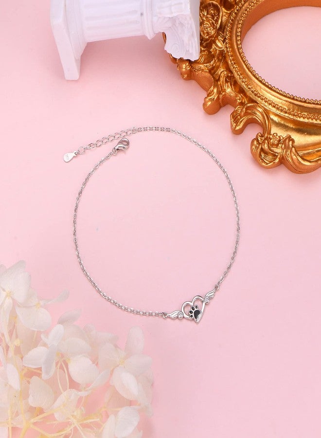Flyow Anklet for Women 925 Sterling Silver Cute Foot Chain Paw Print Heart Anklet Jewelry for Women Pet Lover, 9 10 inch - Image 4