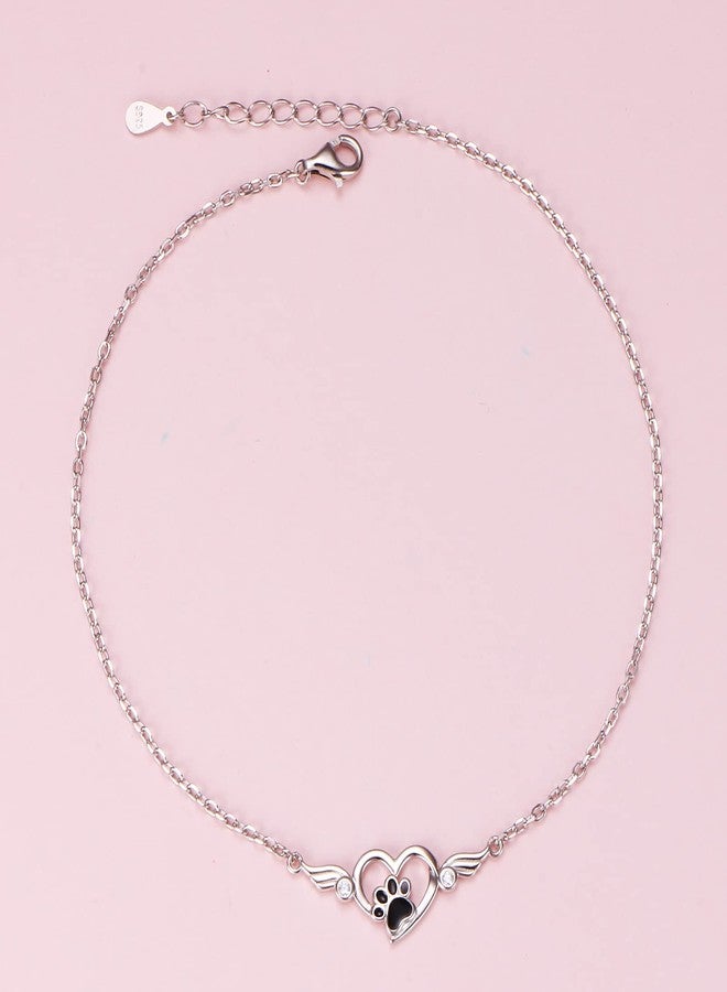 Flyow Anklet for Women 925 Sterling Silver Cute Foot Chain Paw Print Heart Anklet Jewelry for Women Pet Lover, 9 10 inch - Image 3