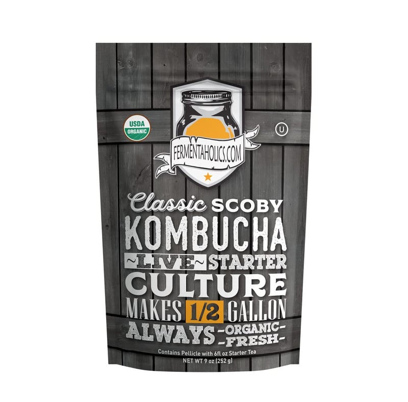 Fermentaholics Kombucha SCOBY - Live Starter Culture - Start A Half Gallon Batch - Six Ounces Of Strong Mature Starter Tea - Brew Your Own Kombucha - Image 1