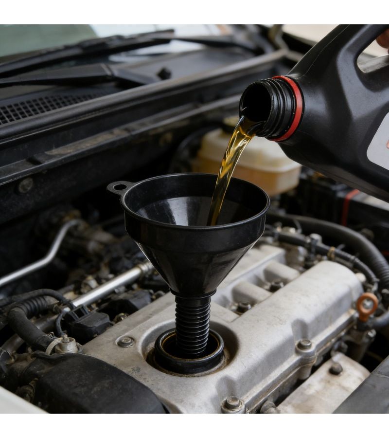 Black Plastic Car Motorcycle Funnel with Telescopic Hose Spillproof Design 135mm - Image 5
