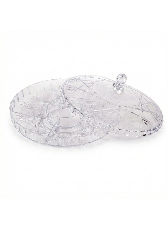 Acrylic Snack Organizer with Lid – Round Divided Bonboniere for Nuts, Chocolate, Eid Cookies & Ramadan Snacks – Clear Serving Container - Image 3